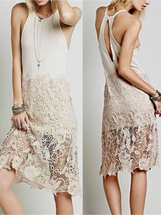 Free People Dresses & Skirts - Free People Nora Lace Overlay Midi Dress Cream Tank Boho Festival Size Large